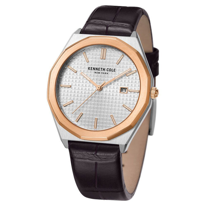 Kenneth Cole Silver Dial Quartz Analog with Date Leather Strap Watch for Men