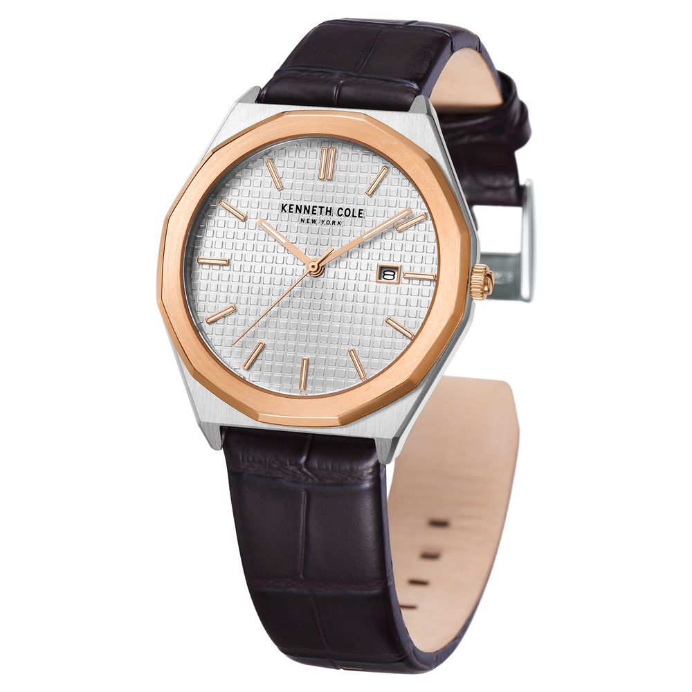 Kenneth Cole Silver Dial Quartz Analog with Date Leather Strap Watch for Men