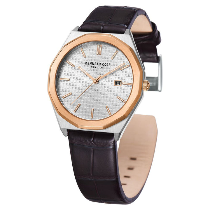 Kenneth Cole Silver Dial Quartz Analog with Date Leather Strap Watch for Men