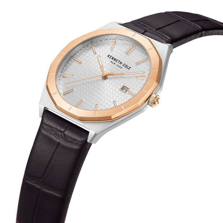 Kenneth Cole Silver Dial Quartz Analog with Date Leather Strap Watch for Men