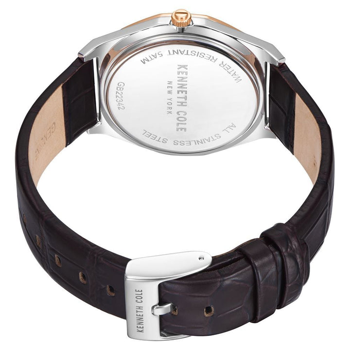 Kenneth Cole Silver Dial Quartz Analog with Date Leather Strap Watch for Men