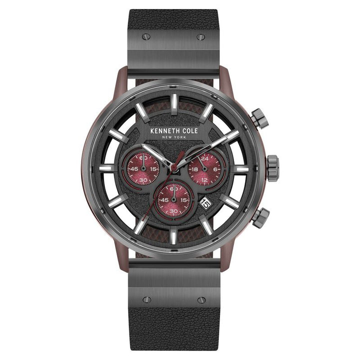 Kenneth Cole Quartz Chronograph Black Dial Leather Strap Watch For Men