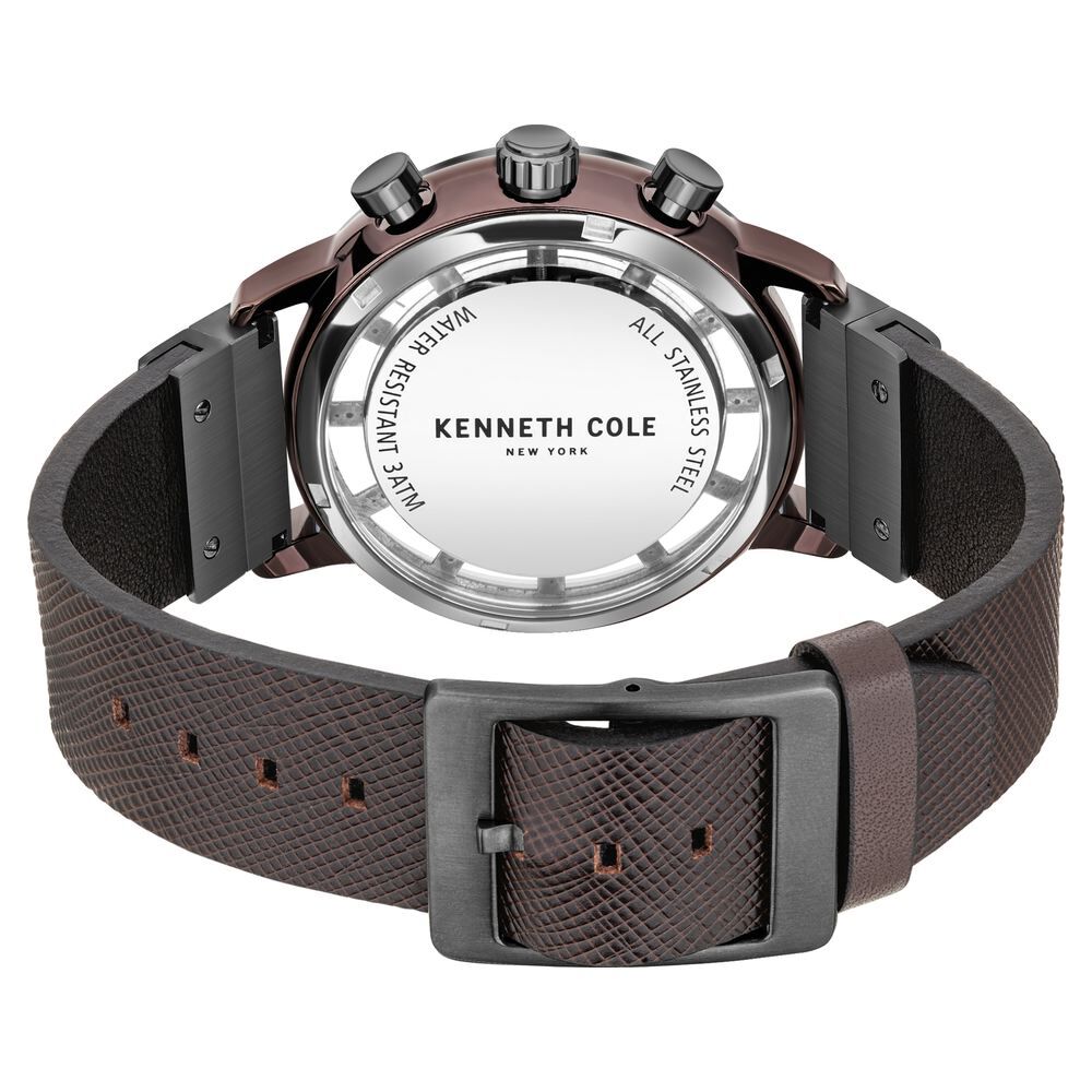 Kenneth Cole Quartz Chronograph Black Dial Leather Strap Watch For Men