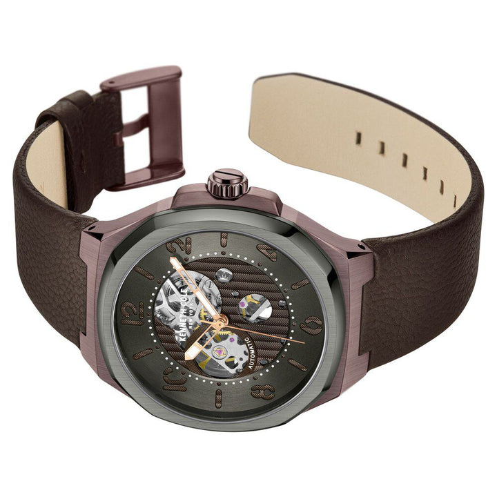 Kenneth Cole Automatic Grey Dial Brown Leather Strap Watch For Men-NTKCWGE2233103MN