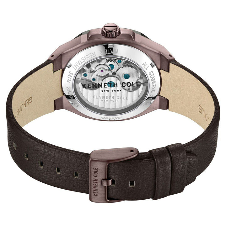 Kenneth Cole Automatic Grey Dial Brown Leather Strap Watch For Men-NTKCWGE2233103MN