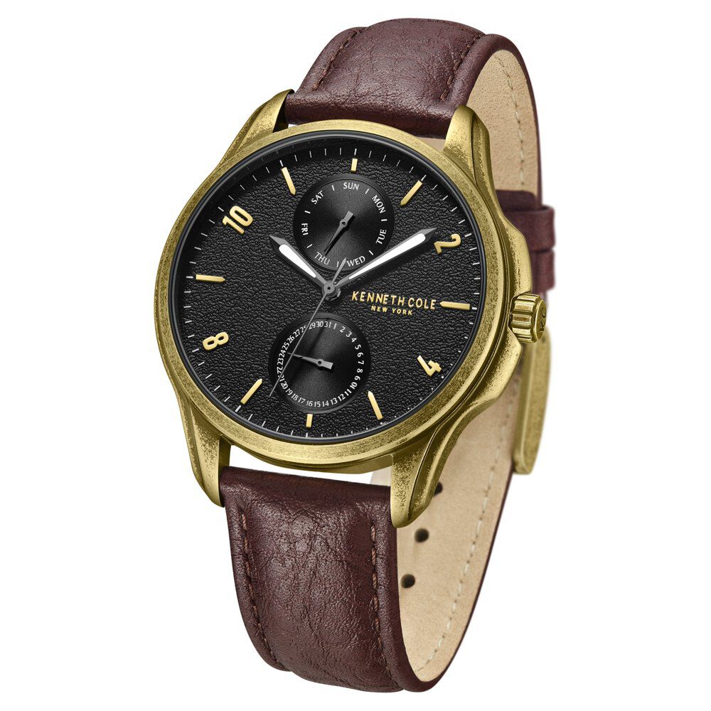 Kenneth Cole Quartz Multifunction Brown dial Leather Strap Watch for Men-NTKCWGF0015901MN