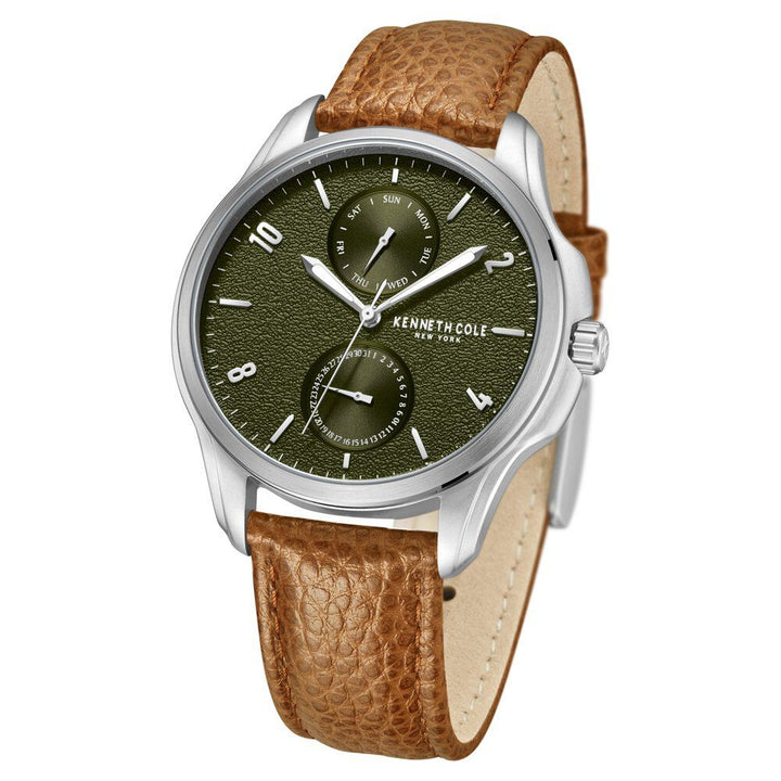 Kenneth Cole Quartz Multifunction Green dial Leather Strap Watch for Men-NTKCWGF0015902MN