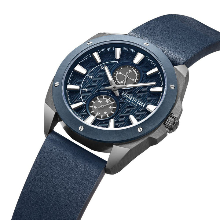 Kenneth Cole Quartz Multifunction Blue Dial Leather Strap Watch for Men KCWGF0035601MN