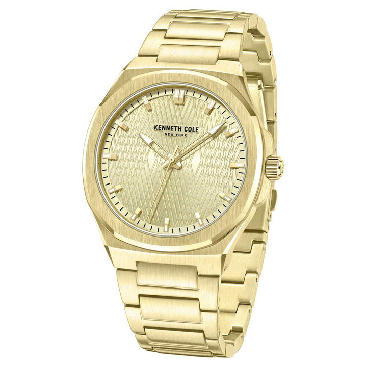 Kenneth Cole Quartz Analog Golden Dial Stainless Steel Strap Watch For Men-NTKCWGG0047001MN
