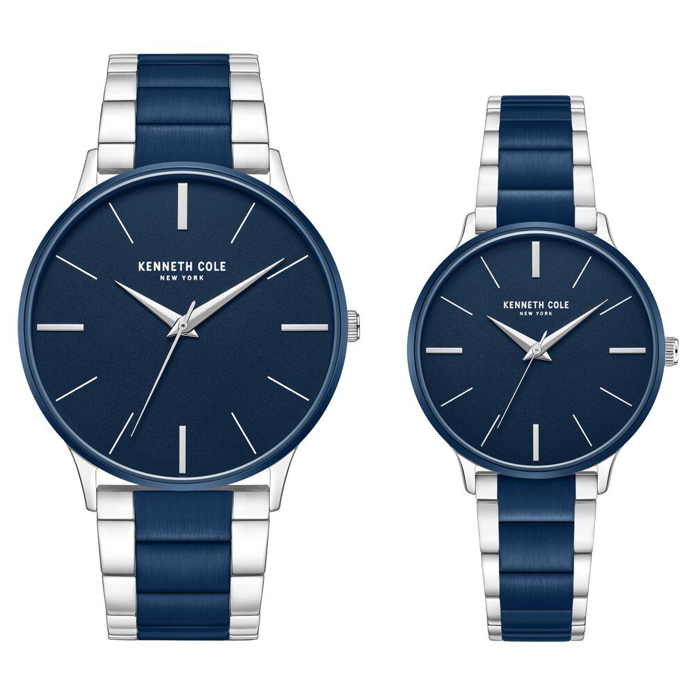 Kenneth Cole Quartz Analog Blue Dial Two Toned Stainless Steel Strap Watch For Couple - The Watch Factory ®