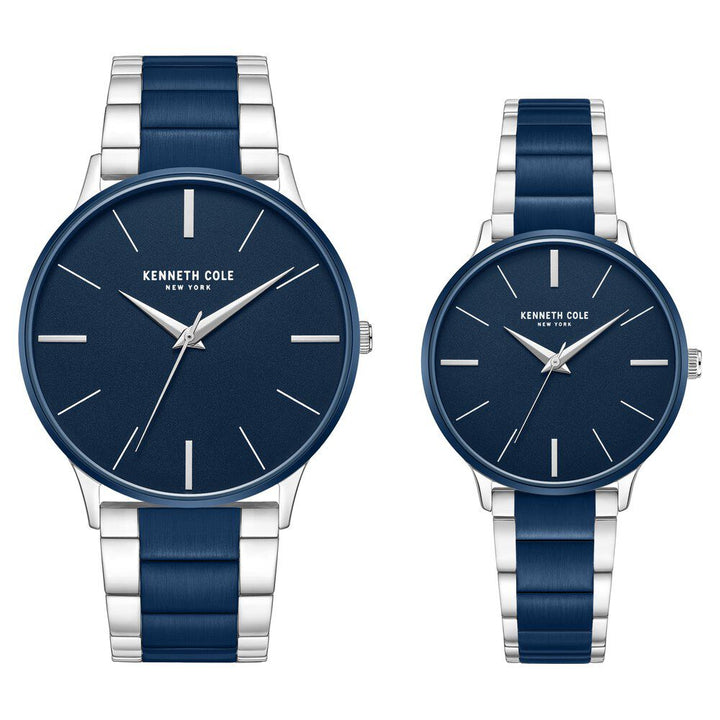 Kenneth Cole Quartz Analog Blue Dial Two Toned Stainless Steel Strap Watch For Couple - The Watch Factory ®