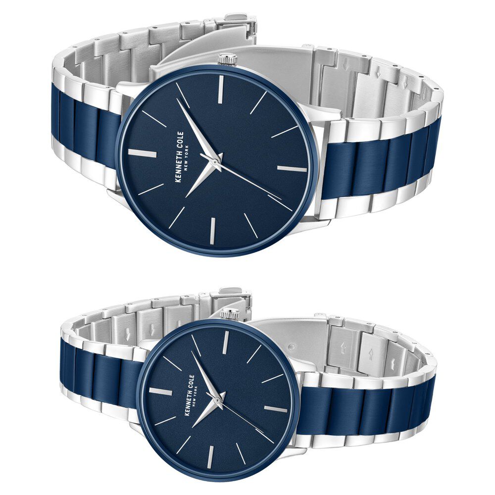Kenneth Cole Quartz Analog Blue Dial Two Toned Stainless Steel Strap Watch For Couple - The Watch Factory ®