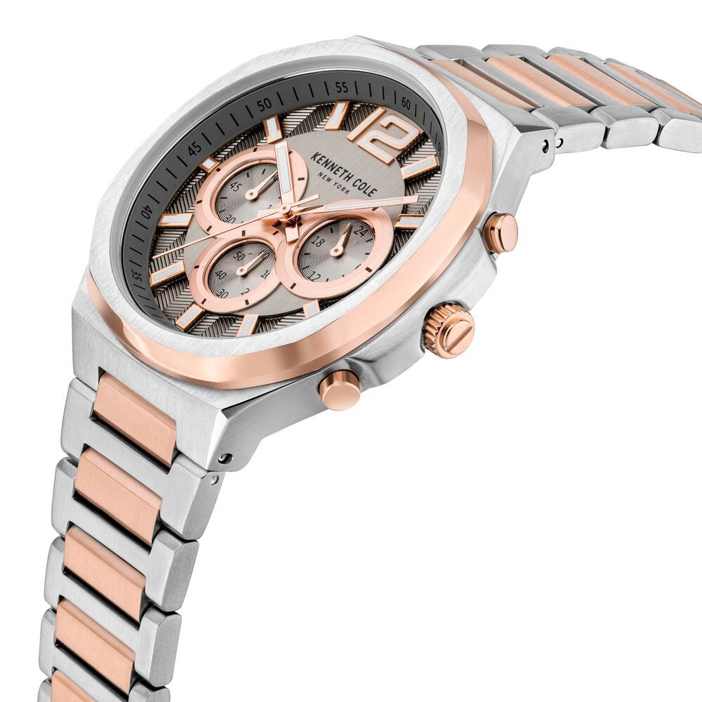 Kenneth Cole Quartz Chronograph Grey Dial Two Toned Stainless Steel Strap Watch For Men-NTKCWGI2104902MN