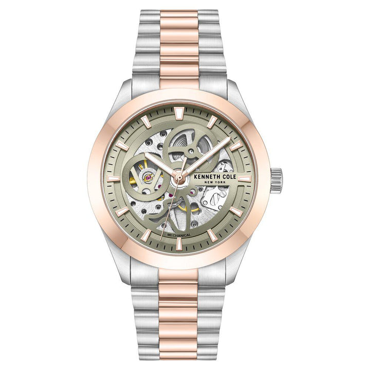 Kenneth Cole Mechanical Hand Wound Analog Mechanical Grey Dial With Two Toned Stainless Steel Strap Watch For Men-NTKCWGL0046702MN