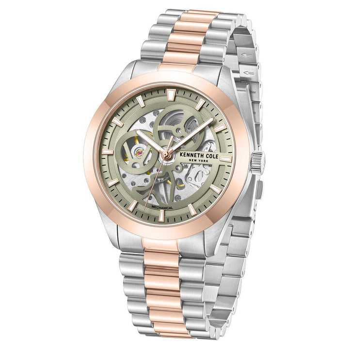Kenneth Cole Mechanical Hand Wound Analog Mechanical Grey Dial With Two Toned Stainless Steel Strap Watch For Men KCWGL0046702MN
