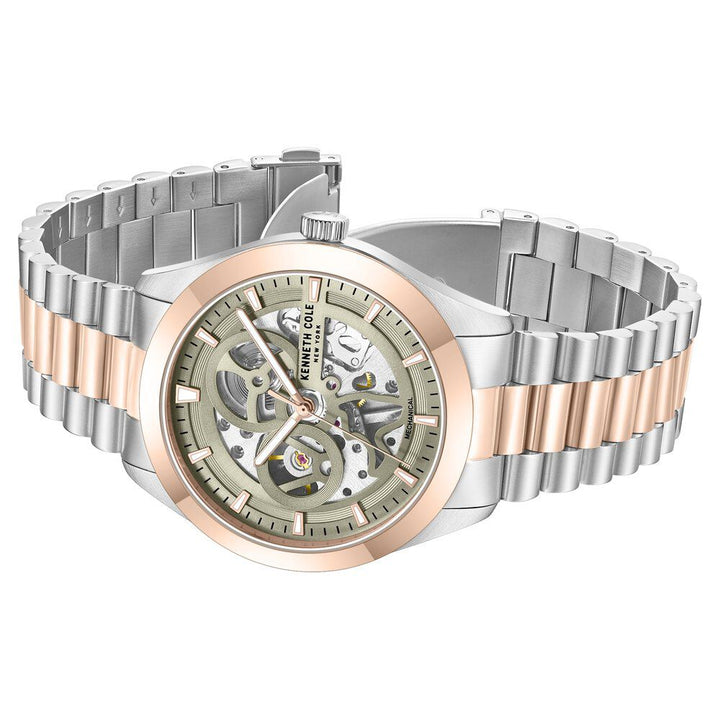 Kenneth Cole Mechanical Hand Wound Analog Mechanical Grey Dial With Two Toned Stainless Steel Strap Watch For Men KCWGL0046702MN