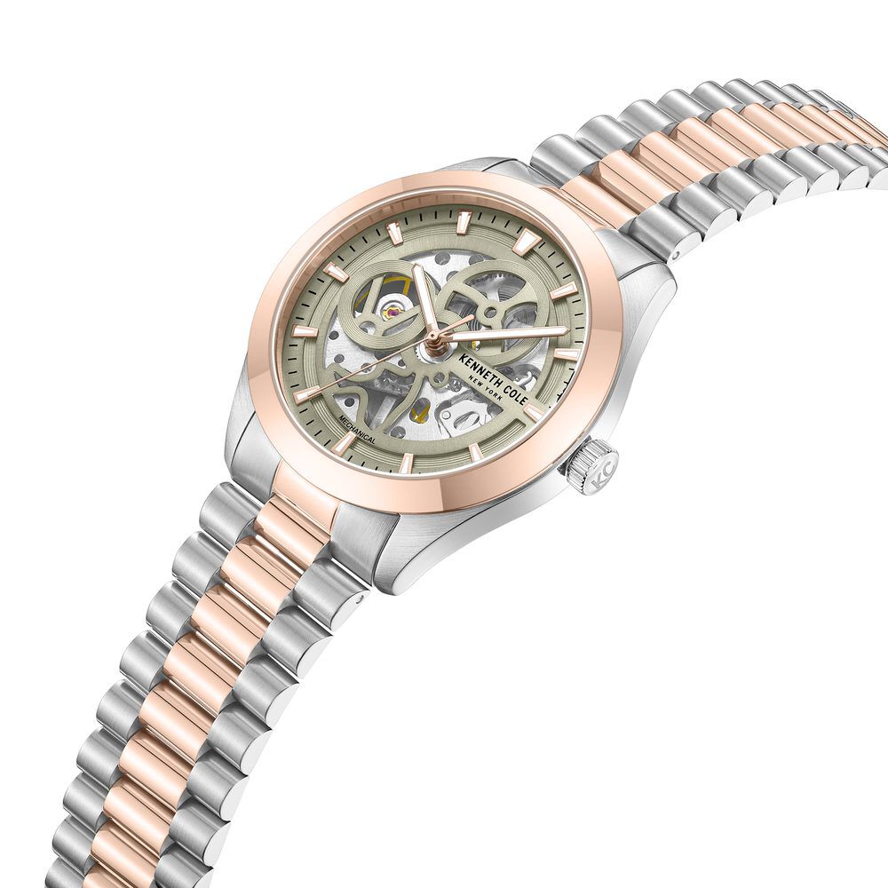 Kenneth Cole Mechanical Hand Wound Analog Mechanical Grey Dial With Two Toned Stainless Steel Strap Watch For Men KCWGL0046702MN