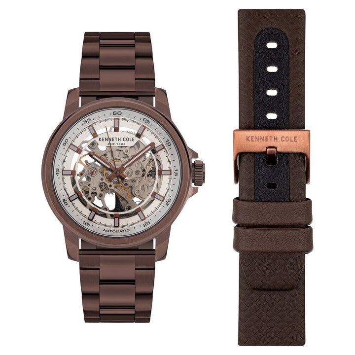 Kenneth Cole Automatic Silver Dial Leather Strap Watch for Men NEKCWGL2104102MN
