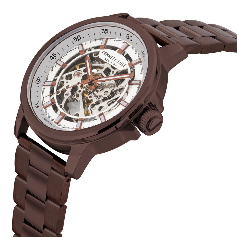 Kenneth Cole Automatic Silver Dial Leather Strap Watch for Men NEKCWGL2104102MN