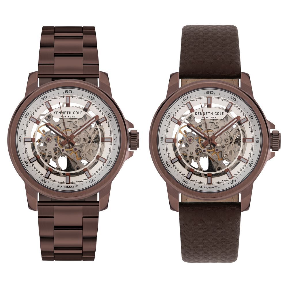 Kenneth Cole Automatic Silver Dial Leather Strap Watch For Men