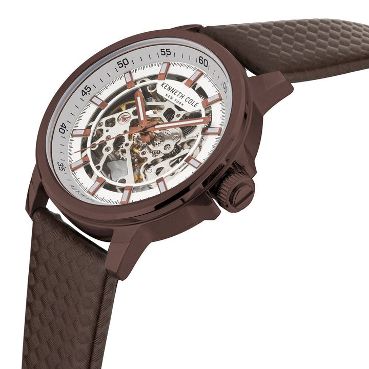 Kenneth Cole Automatic Silver Dial Leather Strap Watch for Men NEKCWGL2104102MN