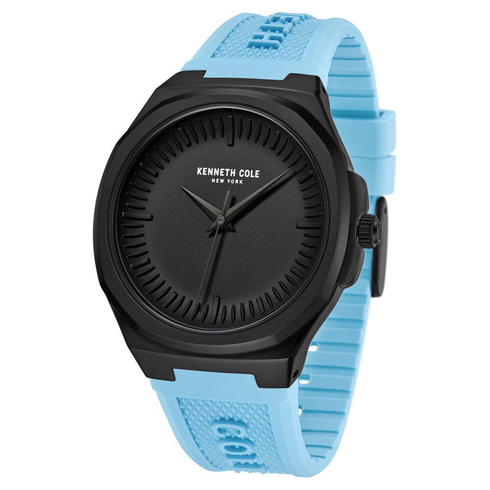 Kenneth Cole Quartz Analog Black Dial Blue Silicone Strap Watch For Men-NTKCWGM0020801MN