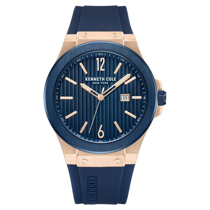 Kenneth Cole Quartz Analog with Date Blue Dial Silicone Strap Watch for Men-NTKCWGN0034403MN