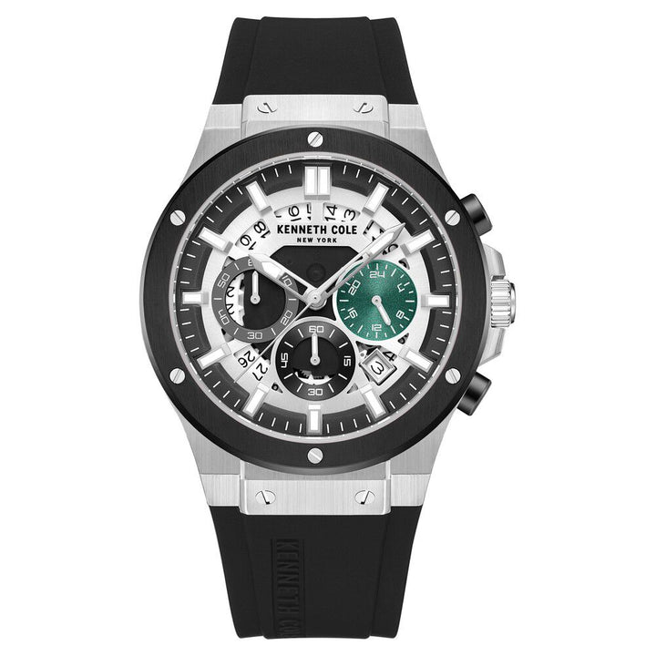 Kenneth Cole Quartz Chronograph Silver Dial Silicone Strap Watch for Men-NTKCWGO0035501MN