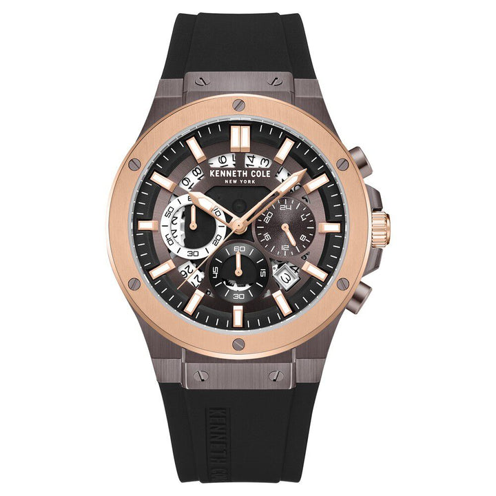 Kenneth Cole Quartz Chronograph Brown Dial Silicone Strap Watch for Men-NTKCWGO0035503MN