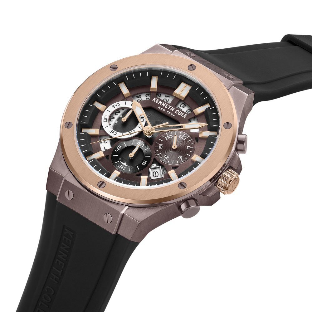 Kenneth Cole Quartz Chronograph Brown Dial Silicone Strap Watch for Men - The Watch Factory ®