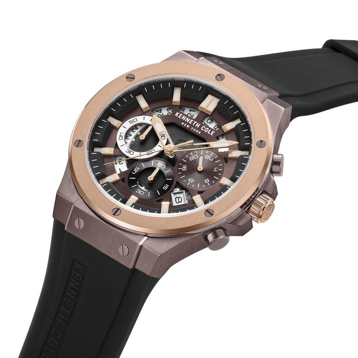 Kenneth Cole Quartz Chronograph Brown Dial Silicone Strap Watch for Men-NTKCWGO0035503MN