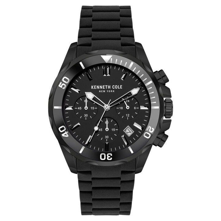 Kenneth Cole Quartz Chronograph Black Dial Silicone Strap Watch for Men-NDKCWGO2105002MN