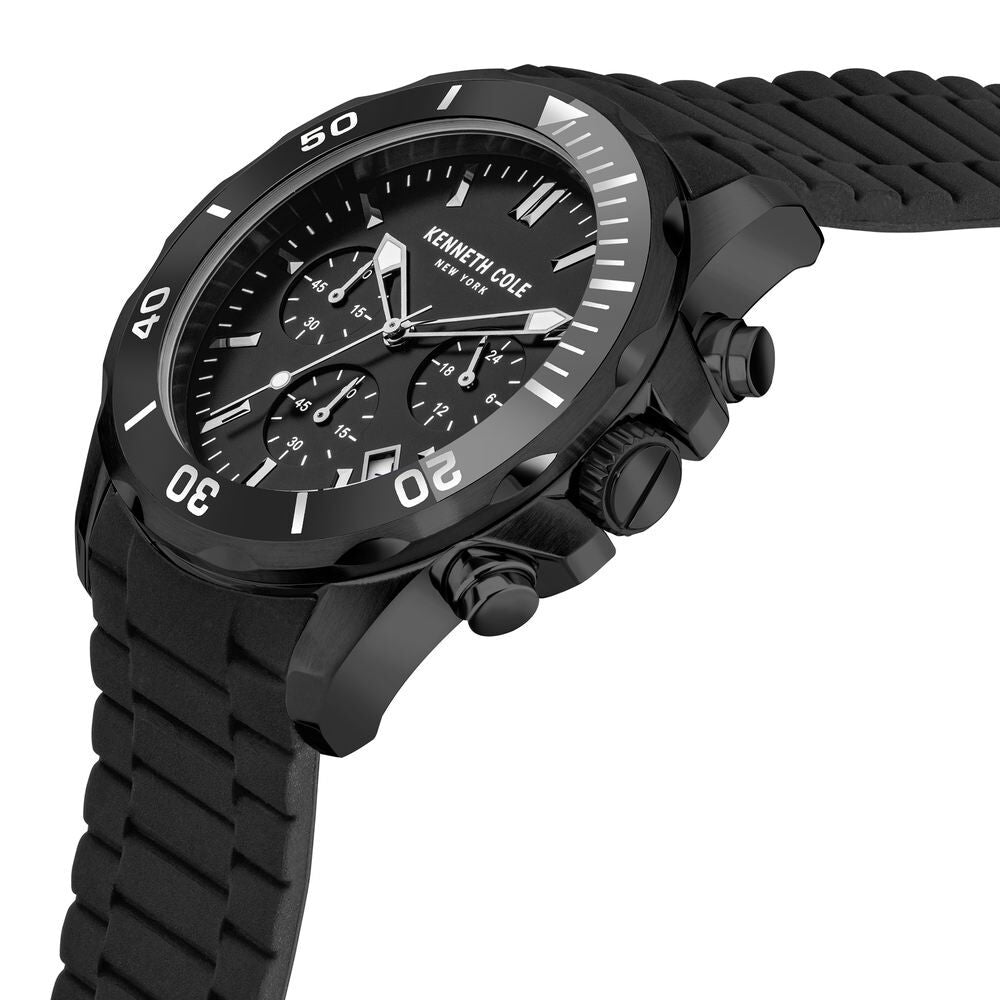 Kenneth Cole Quartz Chronograph Black Dial Silicone Strap Watch for Men-NDKCWGO2105002MN