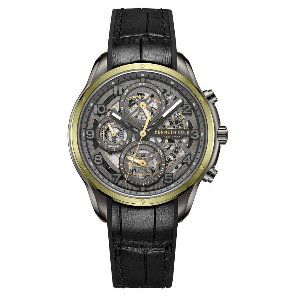 Kenneth Cole Quartz Multifunction Grey Dial Leather Strap Watch for Men