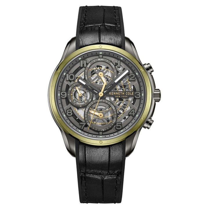 Kenneth Cole Quartz Multifunction Grey Dial Leather Strap Watch for Men