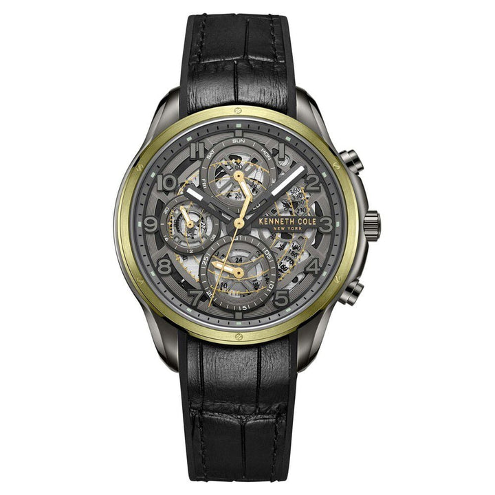 Kenneth Cole Quartz Multifunction Grey Dial Leather Strap Watch for Men