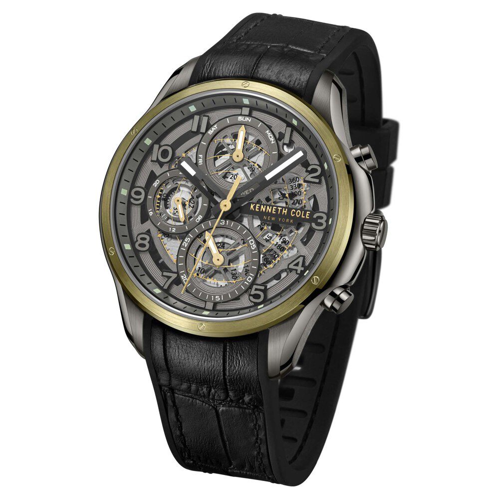 Kenneth Cole Quartz Multifunction Grey Dial Leather Strap Watch for Men