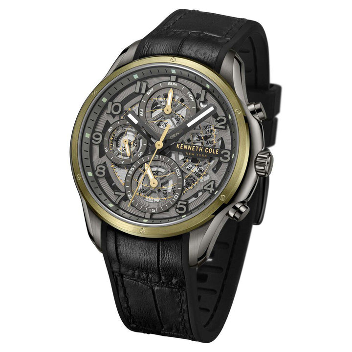 Kenneth Cole Quartz Multifunction Grey Dial Leather Strap Watch for Men