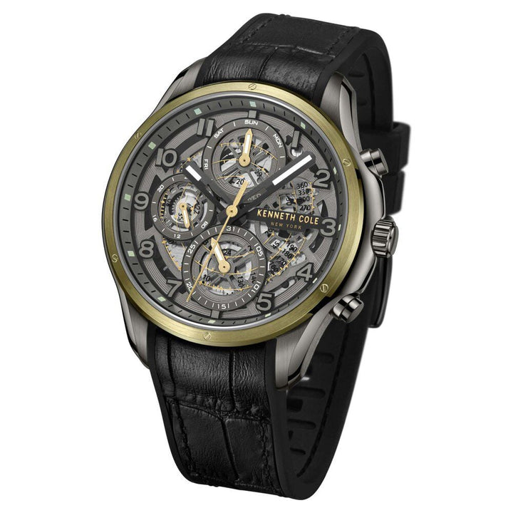 Kenneth Cole Quartz Multifunction Grey Dial Leather Strap Watch for Men