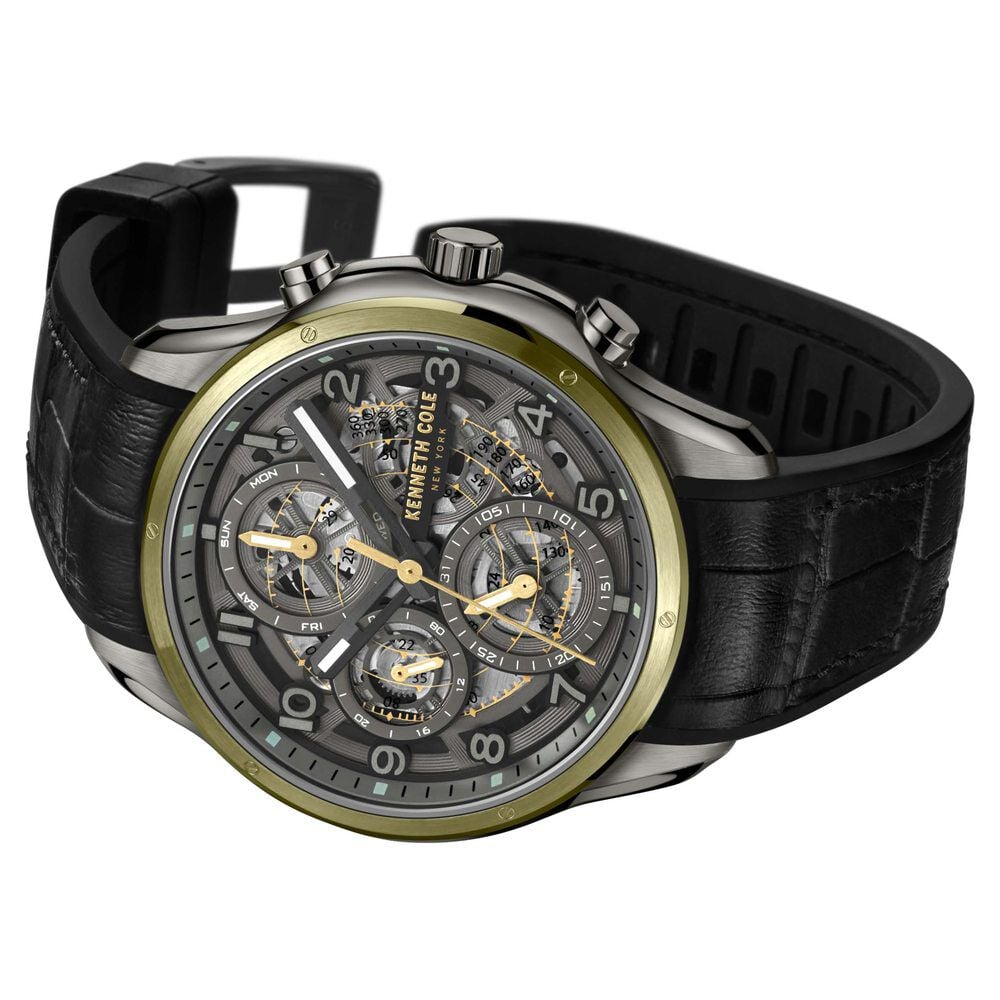 Kenneth Cole Quartz Multifunction Grey Dial Leather Strap Watch for Men