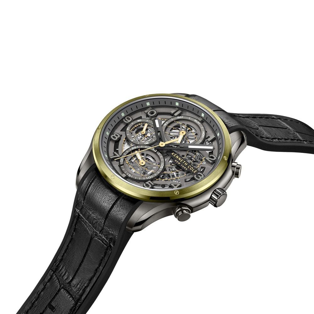 Kenneth Cole Quartz Multifunction Grey Dial Leather Strap Watch for Men