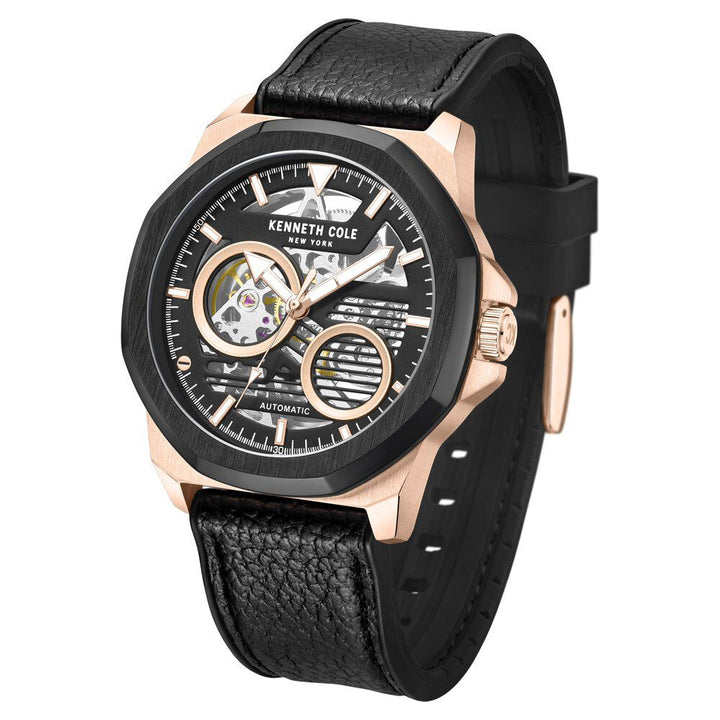 Kenneth Cole Automatic Black dial Leather Strap Watch for Men KCWGR0013603MN