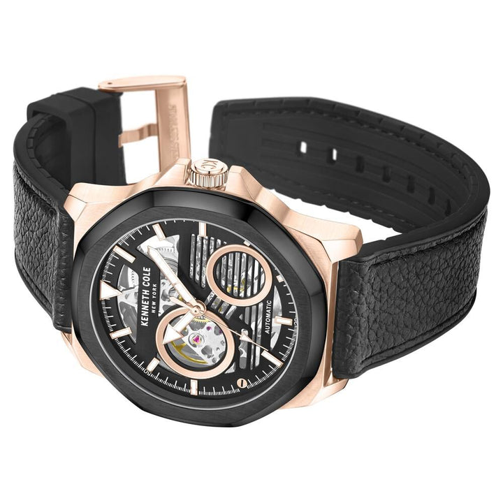 Kenneth Cole Automatic Black Dial Leather Strap Watch For Men