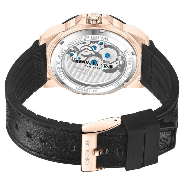 Kenneth Cole Automatic Black Dial Leather Strap Watch For Men