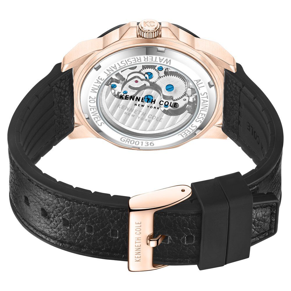Kenneth Cole Automatic Black dial Leather Strap Watch for Men KCWGR0013603MN