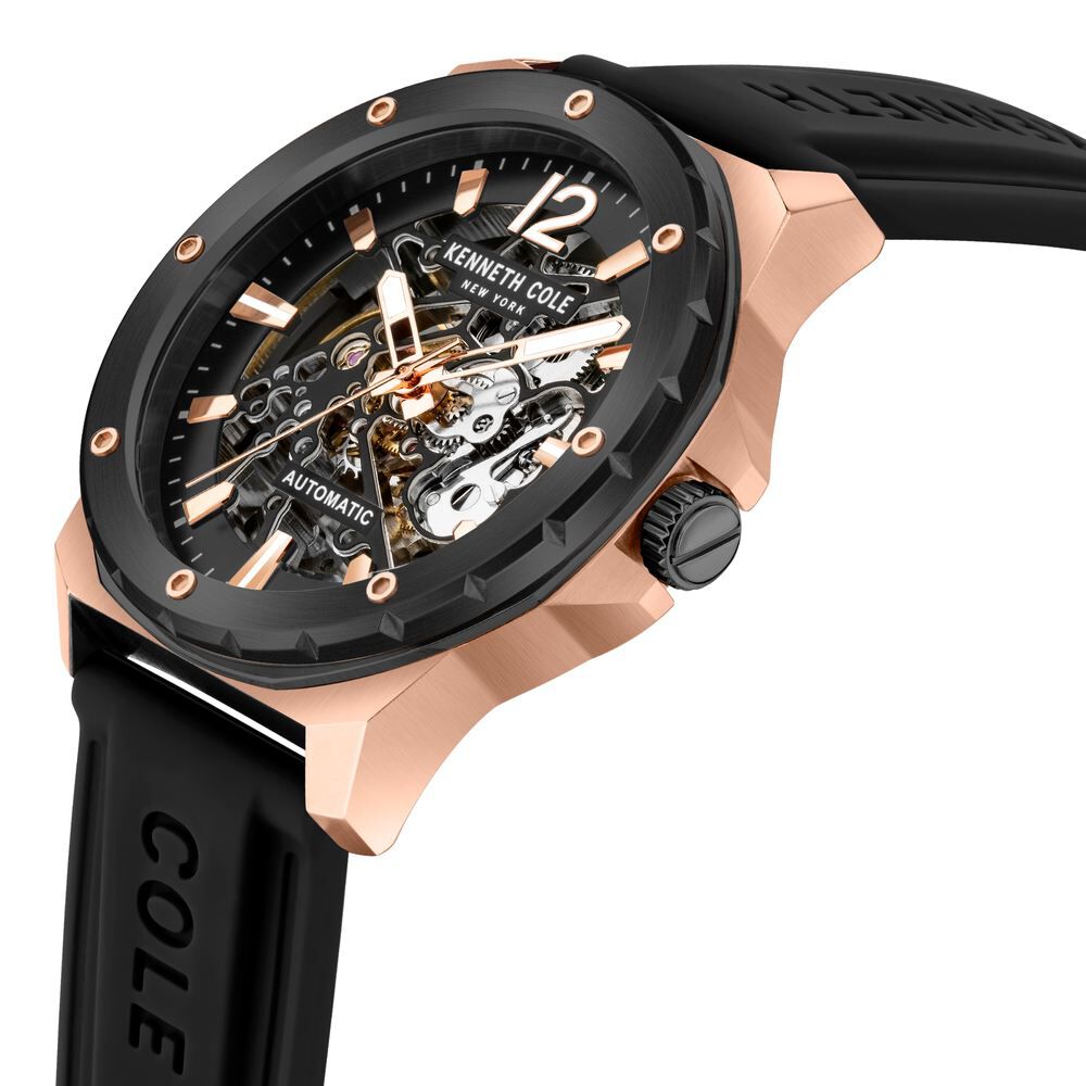 Kenneth Cole Automatic Black Dial Silicone Strap Watch for Men NEKCWGR2104204MN