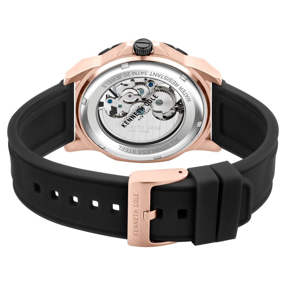 Kenneth Cole Automatic Black Dial Silicone Strap Watch for Men NEKCWGR2104204MN