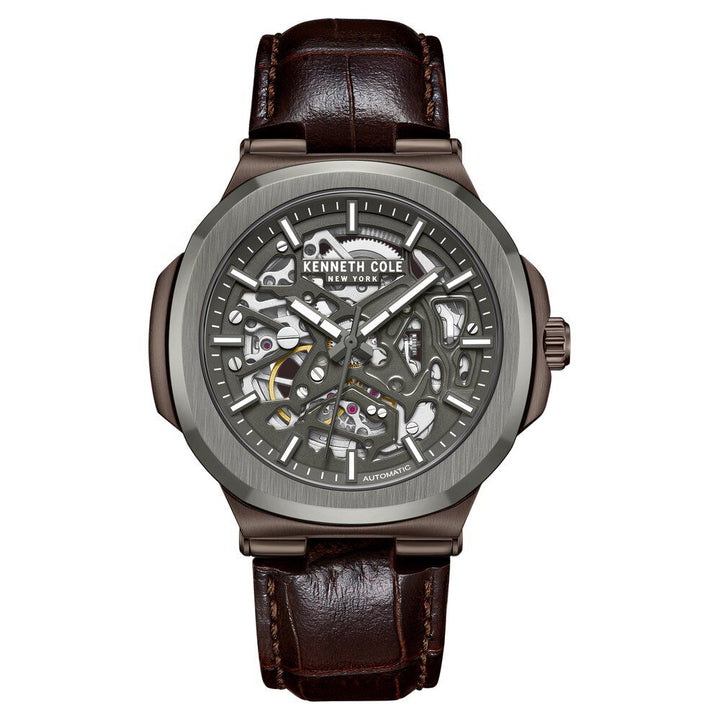 Kenneth Cole Automatic Grey Dial With Brown Leather Strap Watch For Men KCWGX0046203MN