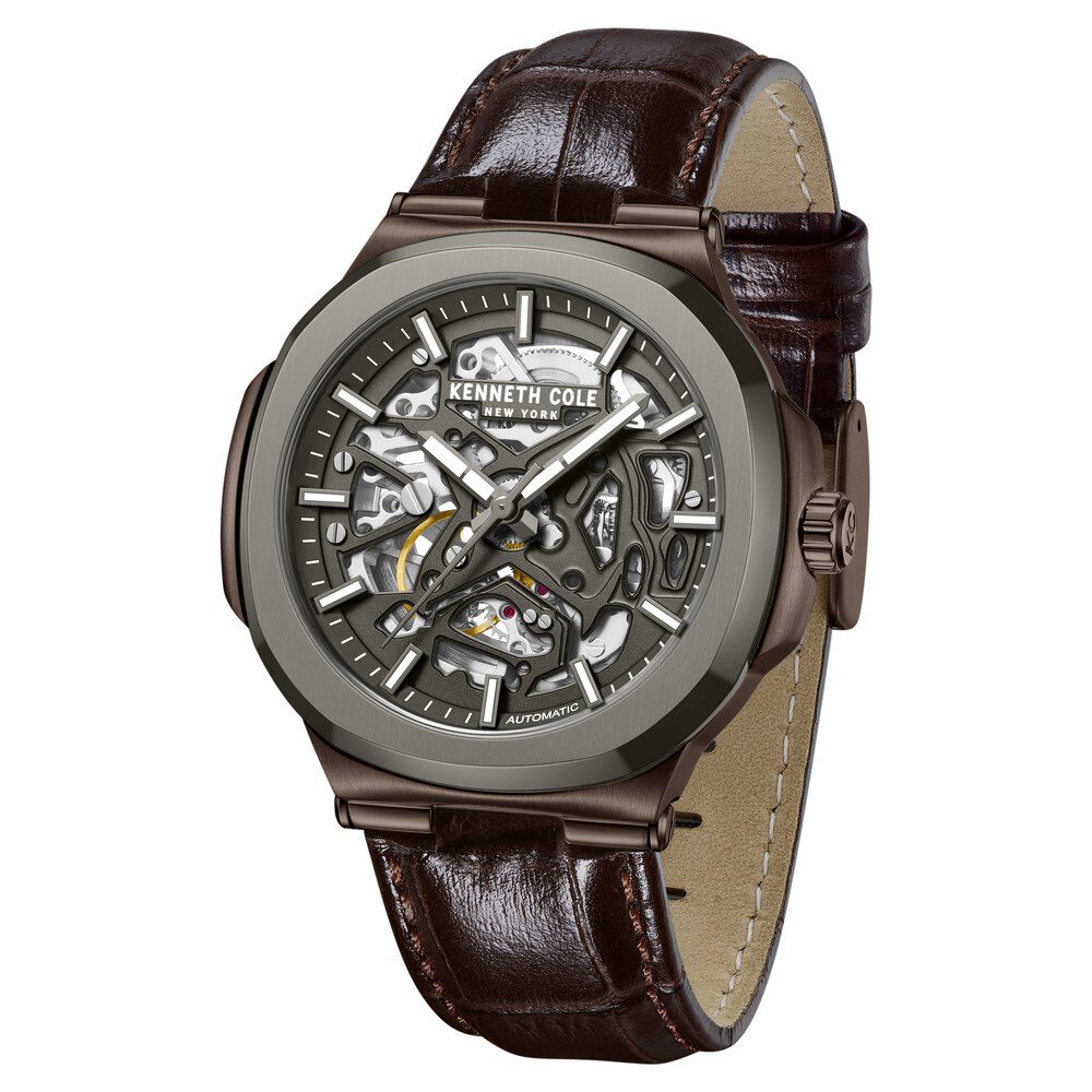 Kenneth Cole Automatic Grey Dial With Brown Leather Strap Watch For Men-NTKCWGX0046203MN