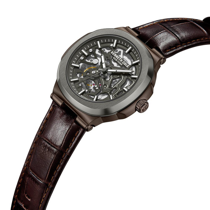 Kenneth Cole Automatic Grey Dial With Brown Leather Strap Watch For Men KCWGX0046203MN